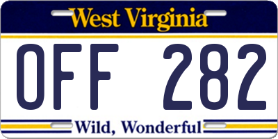 WV license plate OFF282