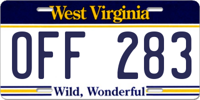 WV license plate OFF283