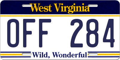 WV license plate OFF284