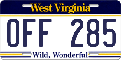 WV license plate OFF285