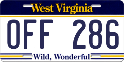 WV license plate OFF286