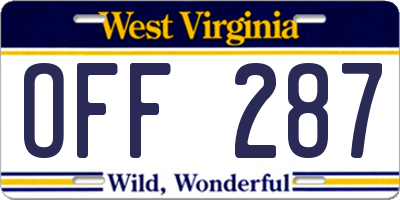 WV license plate OFF287