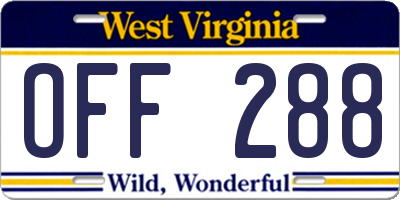 WV license plate OFF288