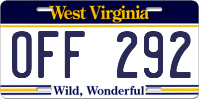 WV license plate OFF292