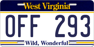 WV license plate OFF293