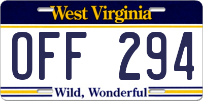 WV license plate OFF294