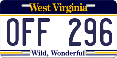 WV license plate OFF296