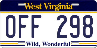 WV license plate OFF298