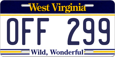 WV license plate OFF299