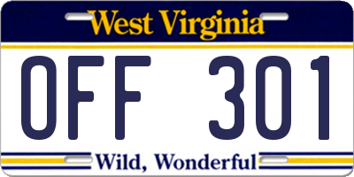 WV license plate OFF301