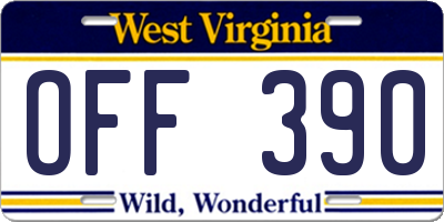 WV license plate OFF390