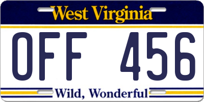 WV license plate OFF456