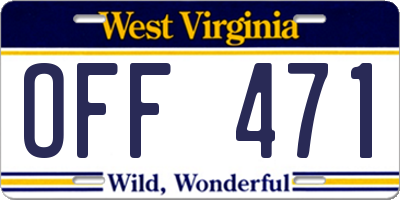 WV license plate OFF471
