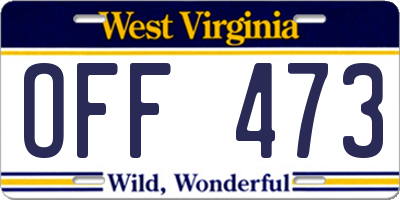WV license plate OFF473
