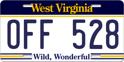 WV license plate OFF528