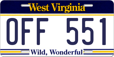 WV license plate OFF551