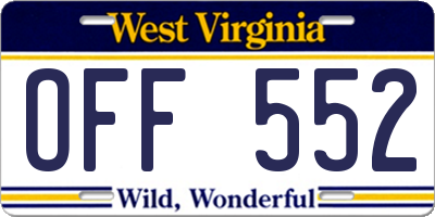 WV license plate OFF552
