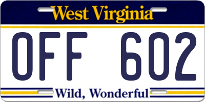 WV license plate OFF602