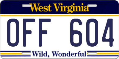 WV license plate OFF604