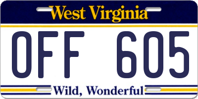WV license plate OFF605