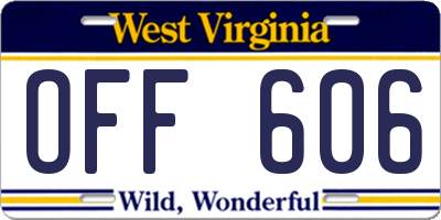 WV license plate OFF606