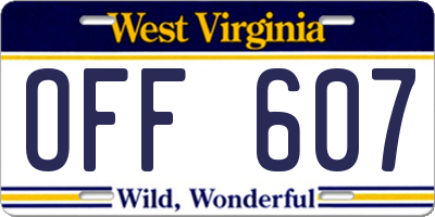 WV license plate OFF607