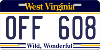 WV license plate OFF608