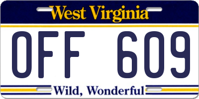 WV license plate OFF609