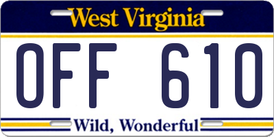 WV license plate OFF610