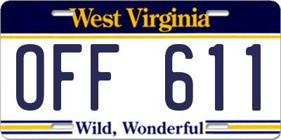 WV license plate OFF611