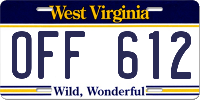 WV license plate OFF612
