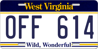 WV license plate OFF614