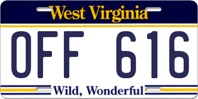 WV license plate OFF616