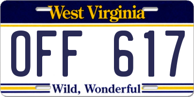 WV license plate OFF617