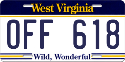 WV license plate OFF618