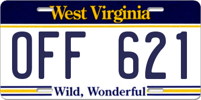 WV license plate OFF621