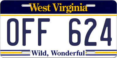 WV license plate OFF624