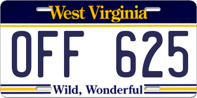 WV license plate OFF625
