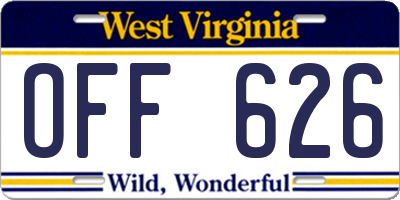 WV license plate OFF626