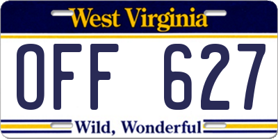 WV license plate OFF627