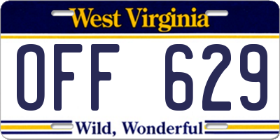 WV license plate OFF629