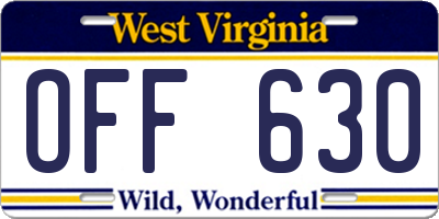 WV license plate OFF630