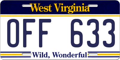 WV license plate OFF633