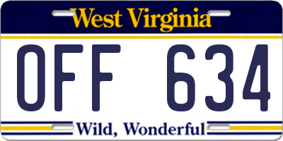 WV license plate OFF634