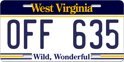 WV license plate OFF635