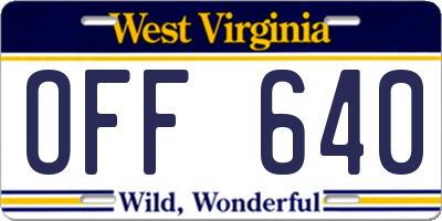 WV license plate OFF640