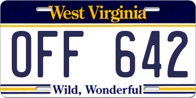 WV license plate OFF642