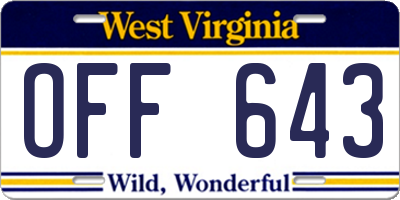 WV license plate OFF643