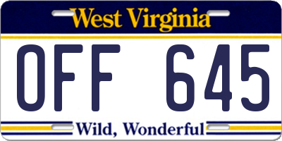 WV license plate OFF645