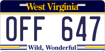 WV license plate OFF647